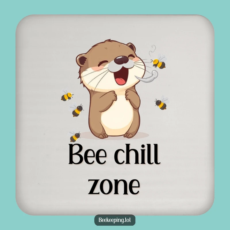 Funny Otter Coaster: Protects Surfaces with Bee Humor