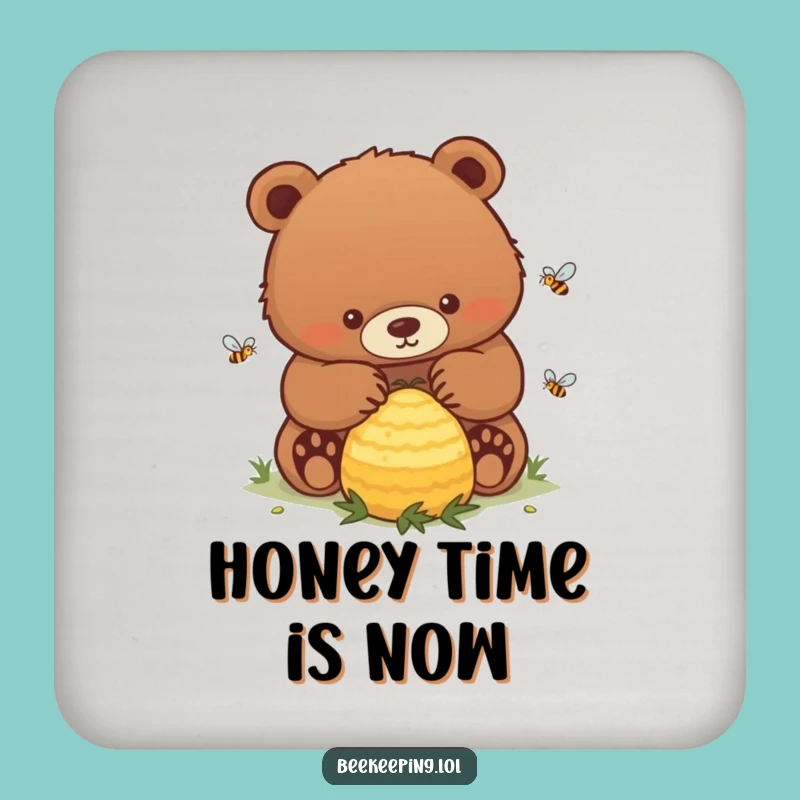 Funny Bear Hive Coaster: Protect Surfaces with a Calm Bear Gift!
