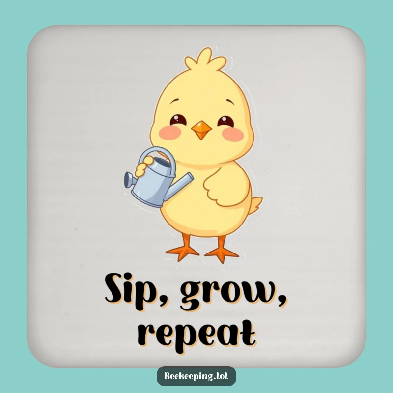 Funny Chick Gardener Coaster Set - Cheerful Bird Watering Plant, Protect Surfaces with Humor