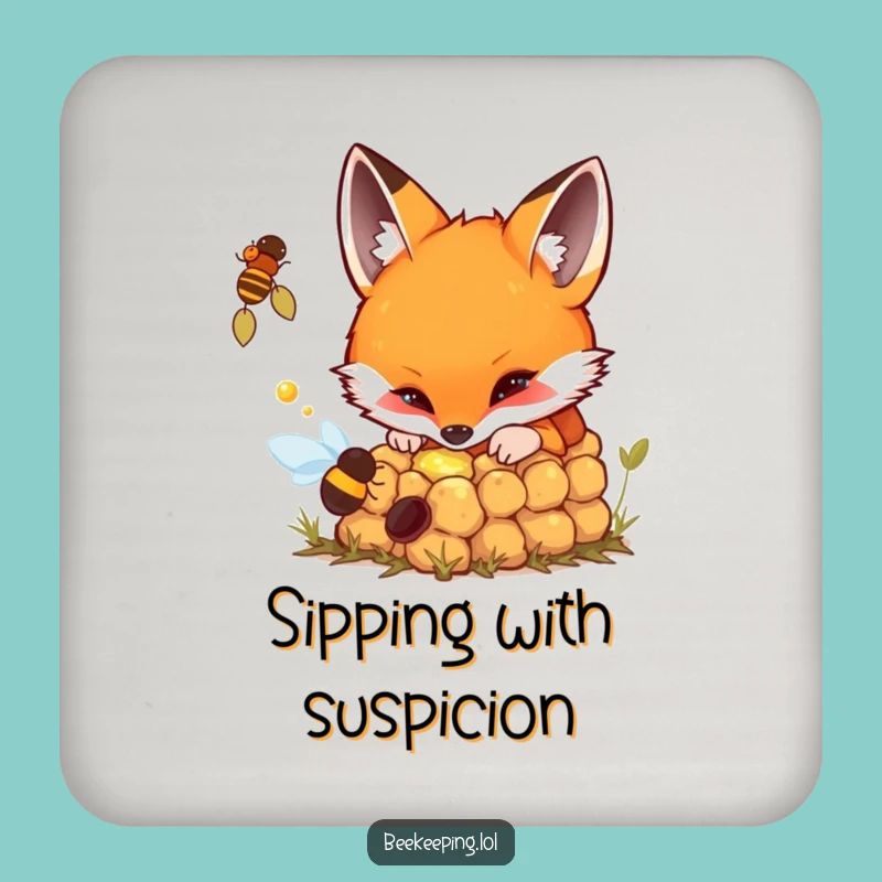 Funny Drink Coaster: Curious Fox Beehive - Intriguing Surface Protection Gift