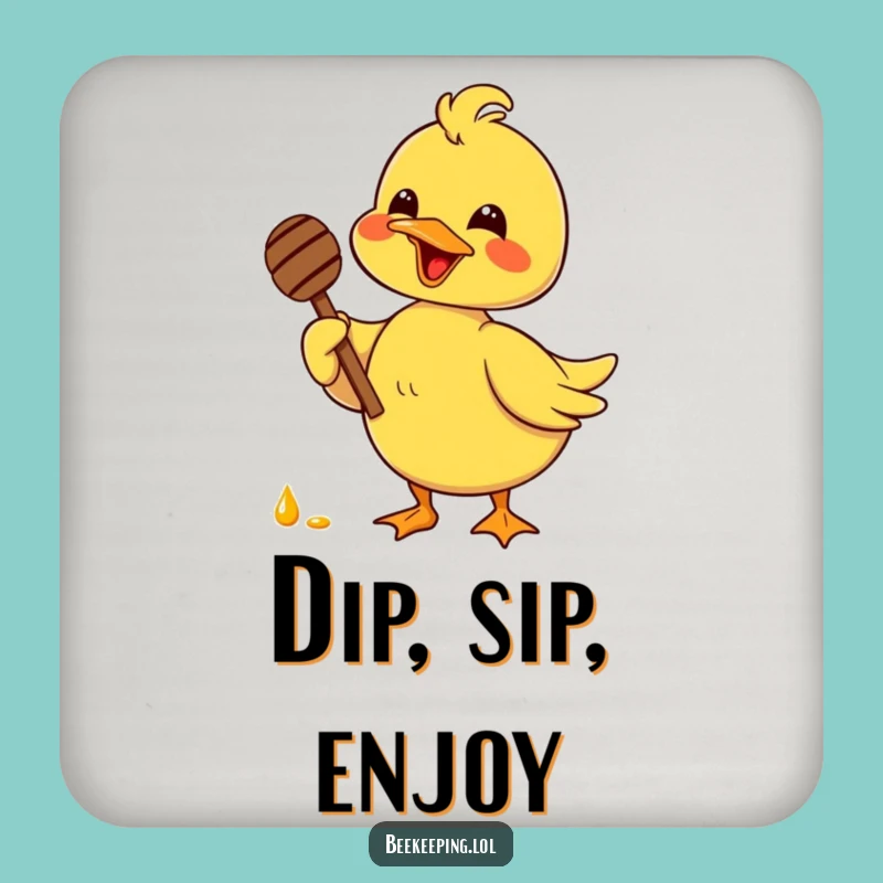 Funny Duck Honey Lover Coaster Set - Delighted Bird Dipping Sweetness, Protect Surfaces