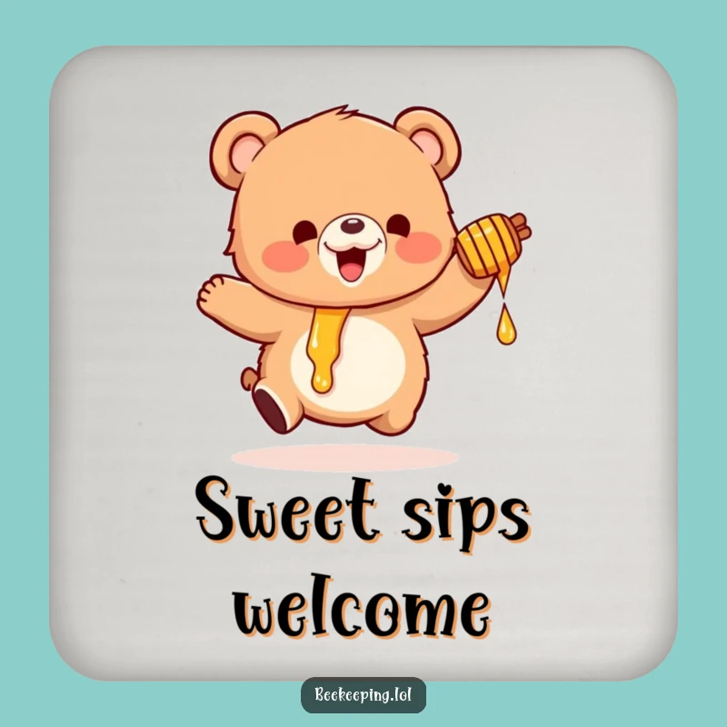 Funny Honey Bear Coaster: Cute Fluffy Bear Table Protector for Humorous Homes
