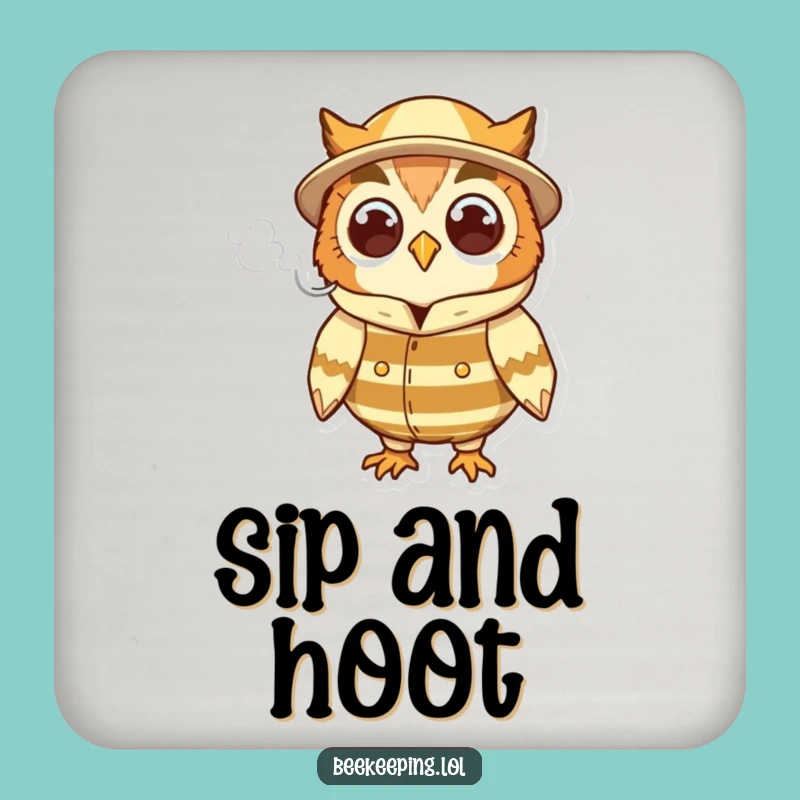 Funny Owl Beekeeper Coaster - Whimsical Smoke Art Drink Set, Perfect Humorous Gift