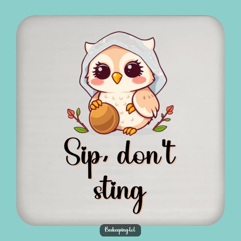 Funny Owl Beekeeper Drink Coasters: Set of 4 Smiling Owls in Veils, Perfect Table Protection