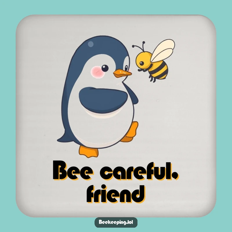 Funny Penguin Coaster: Protects Surfaces with Shy Bee Humor