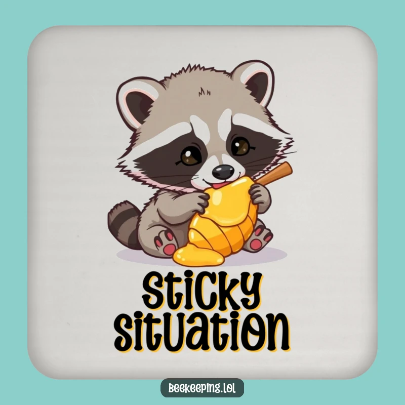 Funny Raccoon Honey Coaster: Protect Surfaces with a Bandit's Charm