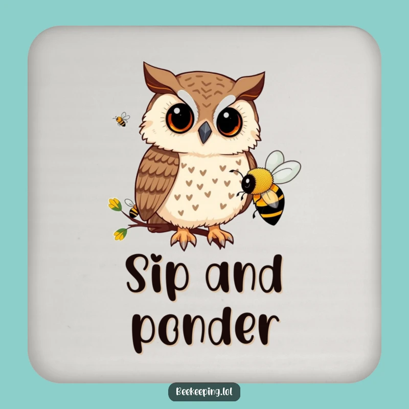 Funny Owl Bee Coaster Set: Curious Owl Protection, Unique Funny Gift
