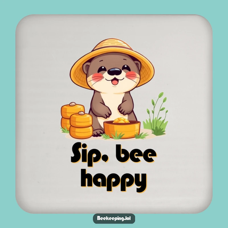 Funny Otter Beekeeper Coaster Set: Giggling Otter Protection, Unique Funny Gift
