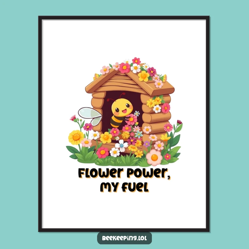 Funny Poster: Busy Bee Flower Hive - Cheerful Art Print Gift