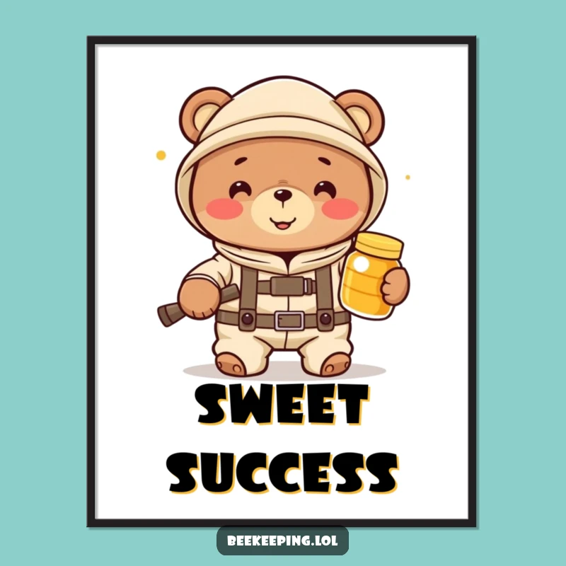Funny Bear Beekeeper Poster - Adorable Art for a Sweet and Humorous Home