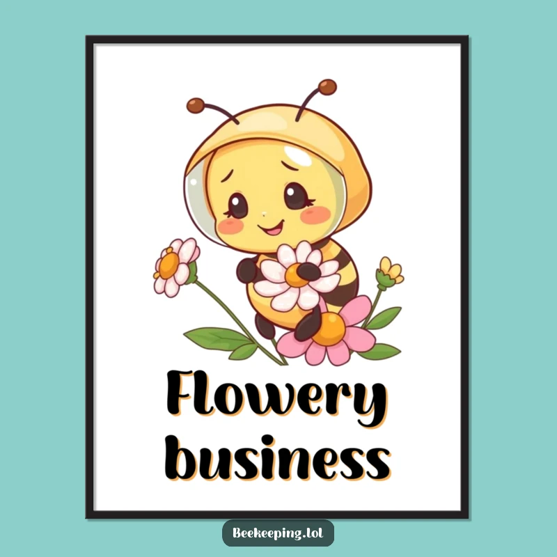 Funny Bee Beekeeper Veil Poster - Adorable Flower Examine Art, Perfect Humorous Gift