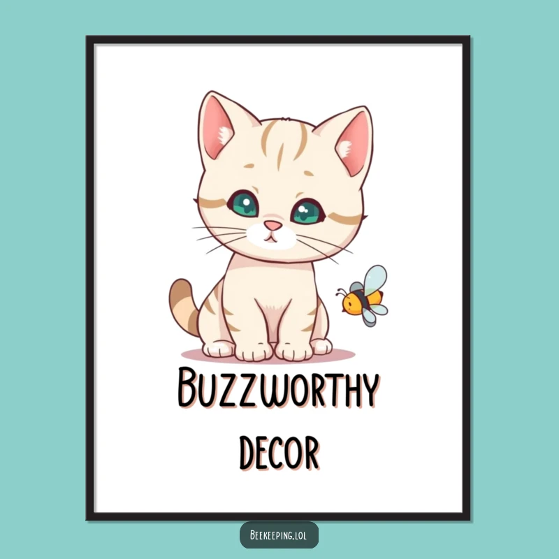 Funny Cat Bee Poster - Humorous Wall Art, Quirky Cat Lover Gift