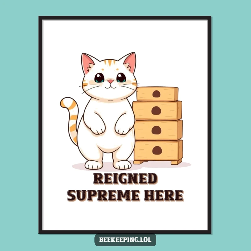 Funny Cat Beekeeper Poster: Proud Feline Art, Empty Hives Humor, Wall Decor