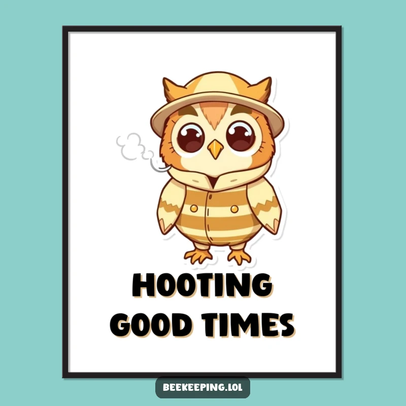 Funny Owl Beekeeper Poster - Whimsical Smoke Art, Perfect Humorous Gift for Bird Lovers