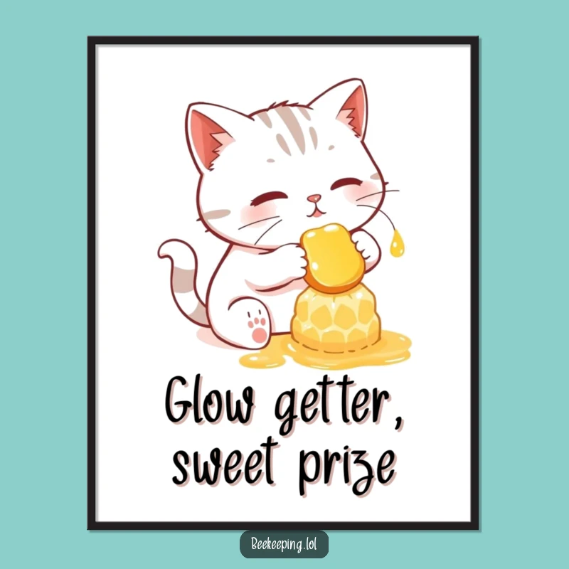 Funny Cat Honey Comb Poster: Determined Feline Art Print Gift for Decor