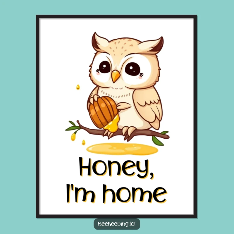 Funny Owl Honey Collector Art Poster: Wise Bird's Sweet Mission - Wall Decor Gift!