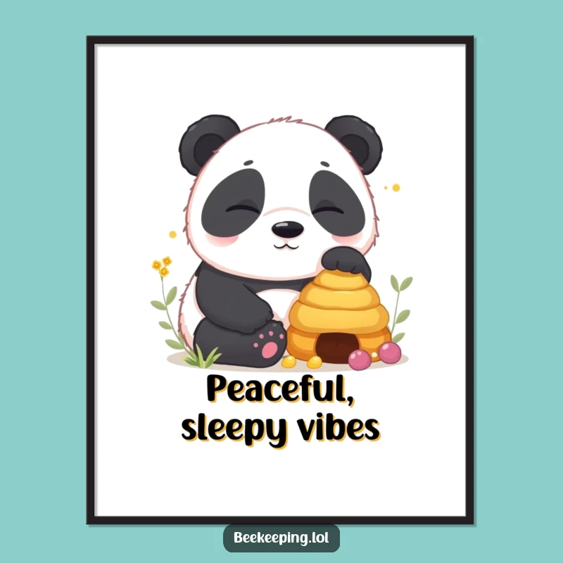 Funny Panda Beehive Poster: Sleepy Cub Art for a Peaceful Space