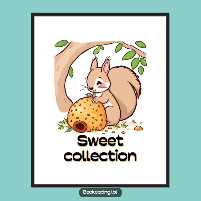 Funny Squirrel Hive Poster - Beekeeper Art - Humorous Wall Decor Gift