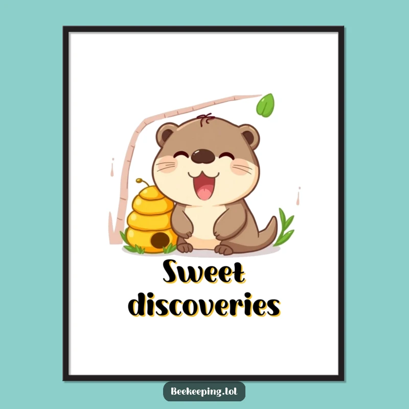 Funny Otter Beehive Poster: Curious Otter Art, Delightful Animal Decor Print