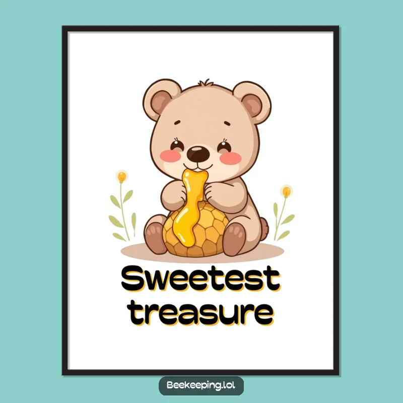 Funny Bear Cub Honey Poster - Adorable Sweet Comb Art, Perfect Humorous Gift