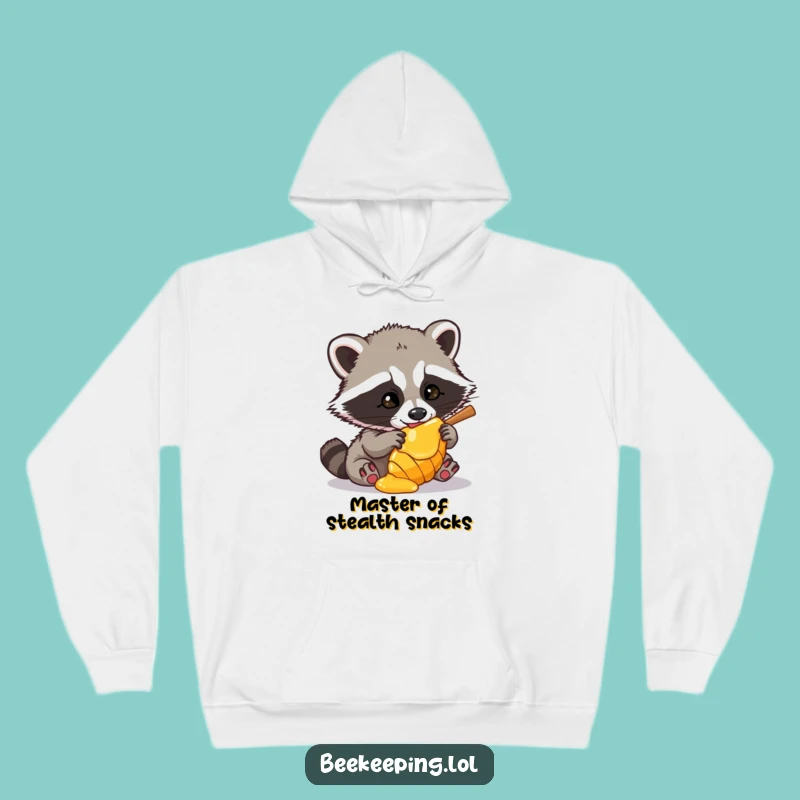 Cozy Funny Raccoon Hoodie: Warm Up with a Hilarious Honey Heist Design