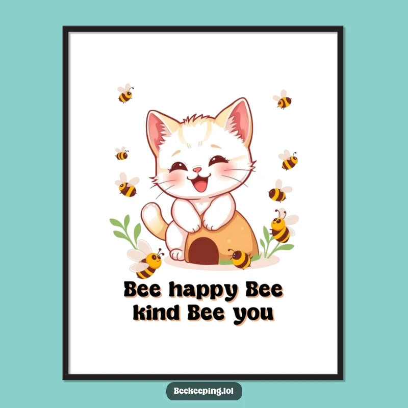 Funny Free Printable Wall Art: Playful Kitten Bees, Downloadable Whimsy!
