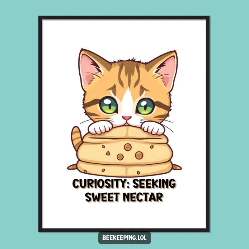 Free Printable Wall Art: Funny Cat Beekeeper, Hive Curiosity Downloadable Decor
