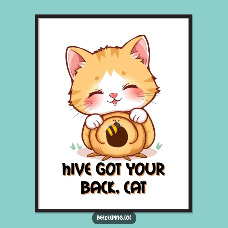 Free Printable Cat Wall Art: Giggling Peek, Bees, Funny Downloadable Decor