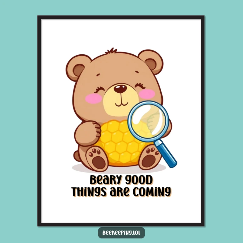 Free Printable Wall Art: Funny Bear Honeycomb Inspection, Downloadable Humorous Decor!