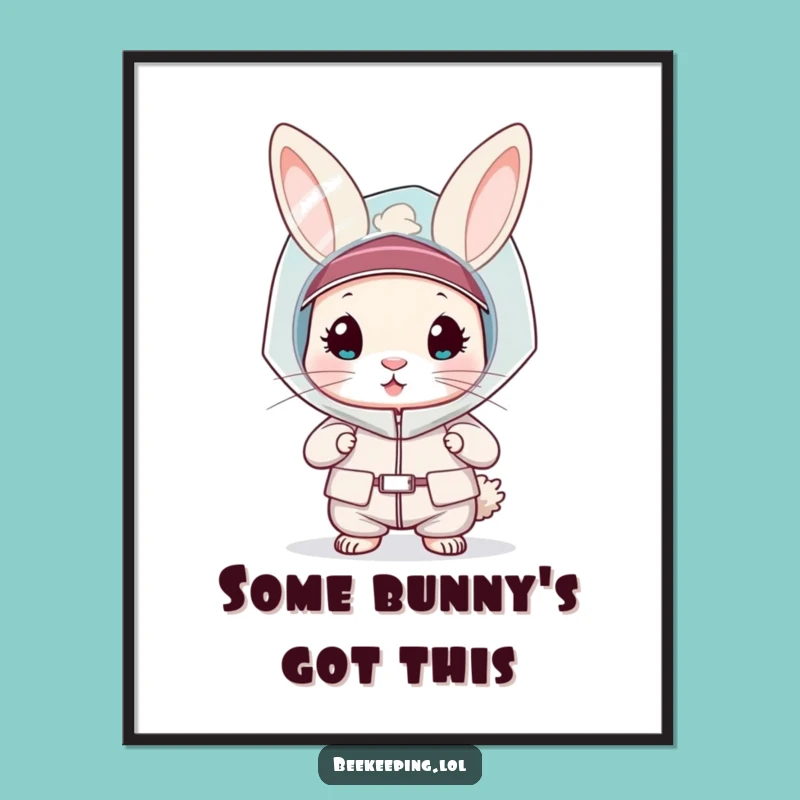 Free Printable Wall Art: Funny Rabbit Bee Suit, Downloadable Quirky Decor!