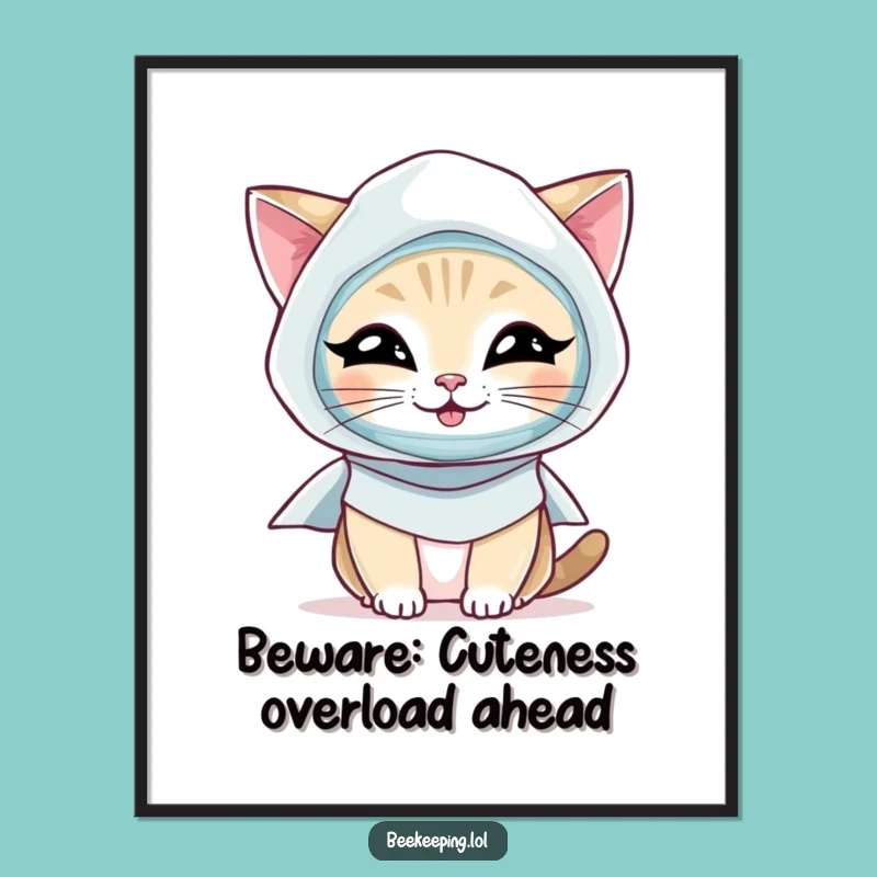 Free Printable Wall Art: Giggling Beekeeper Cat, Funny Downloadable Pet Decor