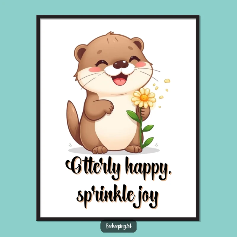 Free Printable Wall Art: Playful Otter, Flower Sprinkler Humorous Decor