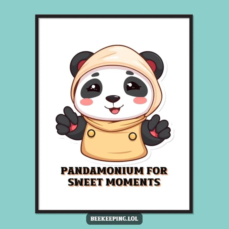 Free Printable Wall Art: Smiling Panda Beekeeper, Whimsical Downloadable Decor