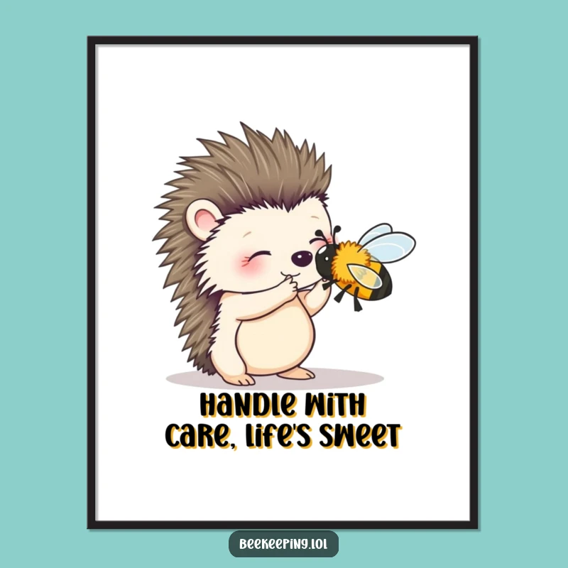 Free Printable Wall Art: Wobbly Hedgehog & Bee, Charming Humorous Downloadable Art Print