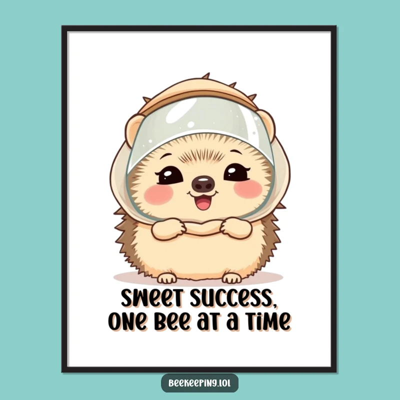 Funny Free Printable Wall Art: Giggling Hedgehog Beekeeper Cute Art, Downloadable Decor