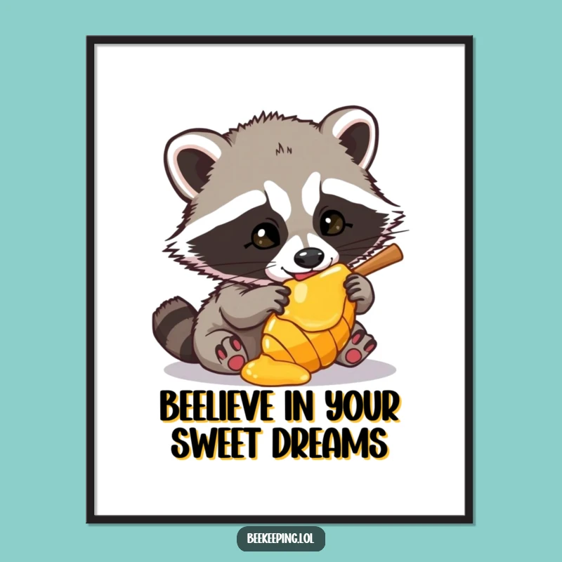Funny Free Printable Wall Art: Mischievous Raccoon Honey Heist - Downloadable Art Print!