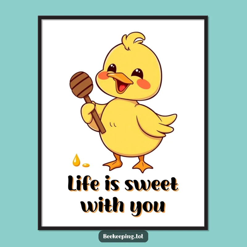 Funny Free Printable Wall Art: Delighted Duck Honey Dipper Cute Art, Downloadable Decor