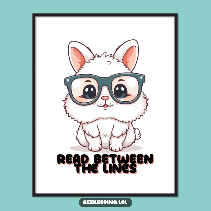 Funny Free Printable Wall Art: Bunny Reading Glasses Cute Art, Downloadable Decor
