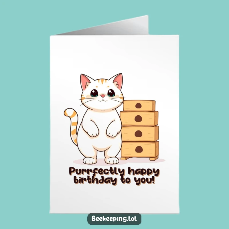 Free Printable Birthday Card: Cat Beekeeper Boss - Funny Downloadable Gift