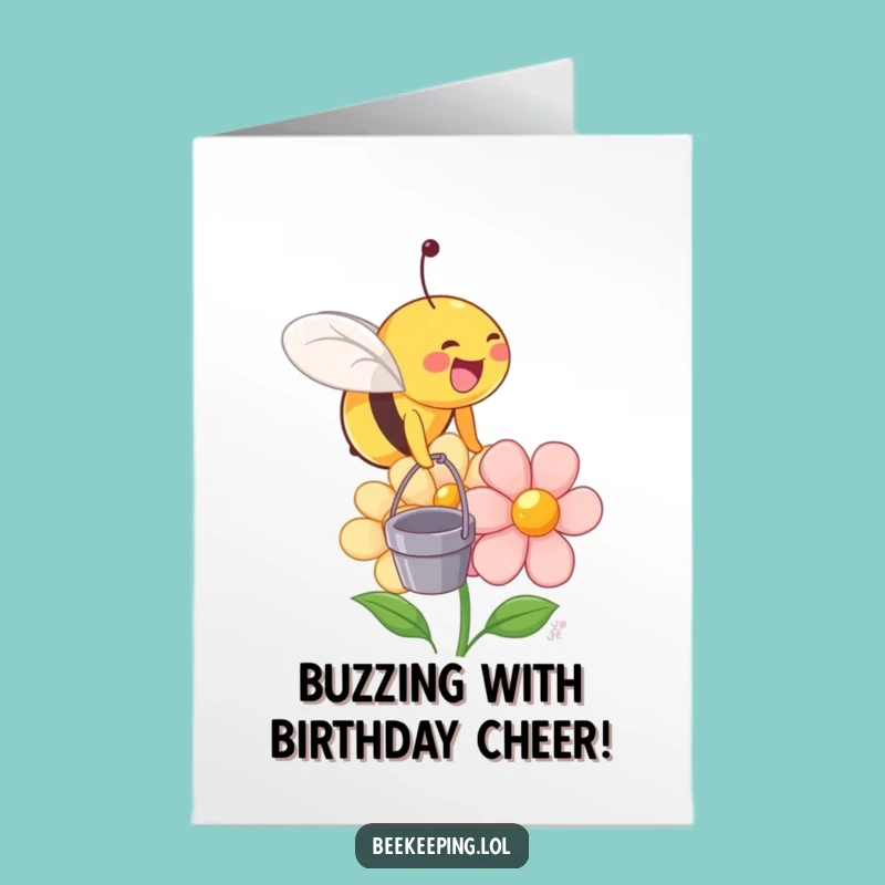 Free Printable Birthday Card: Funny Bee & Flower Design, Downloadable Gift