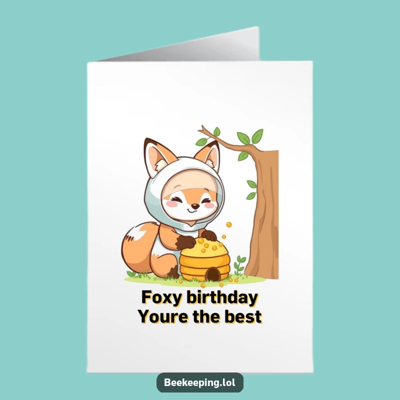 Free Printable Birthday Card: Funny Fox Beekeeper Greeting, Perfect Downloadable Surprise!