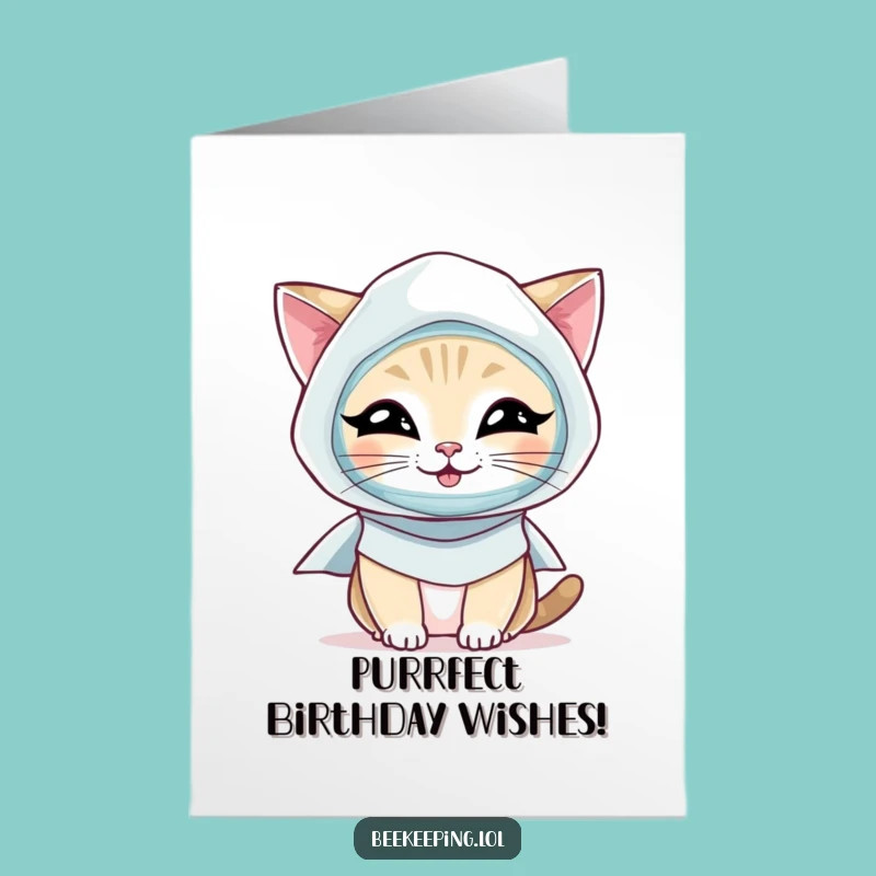 Free Printable Birthday Card: Giggling Beekeeper Cat, Funny Downloadable Greeting for Cat Lovers