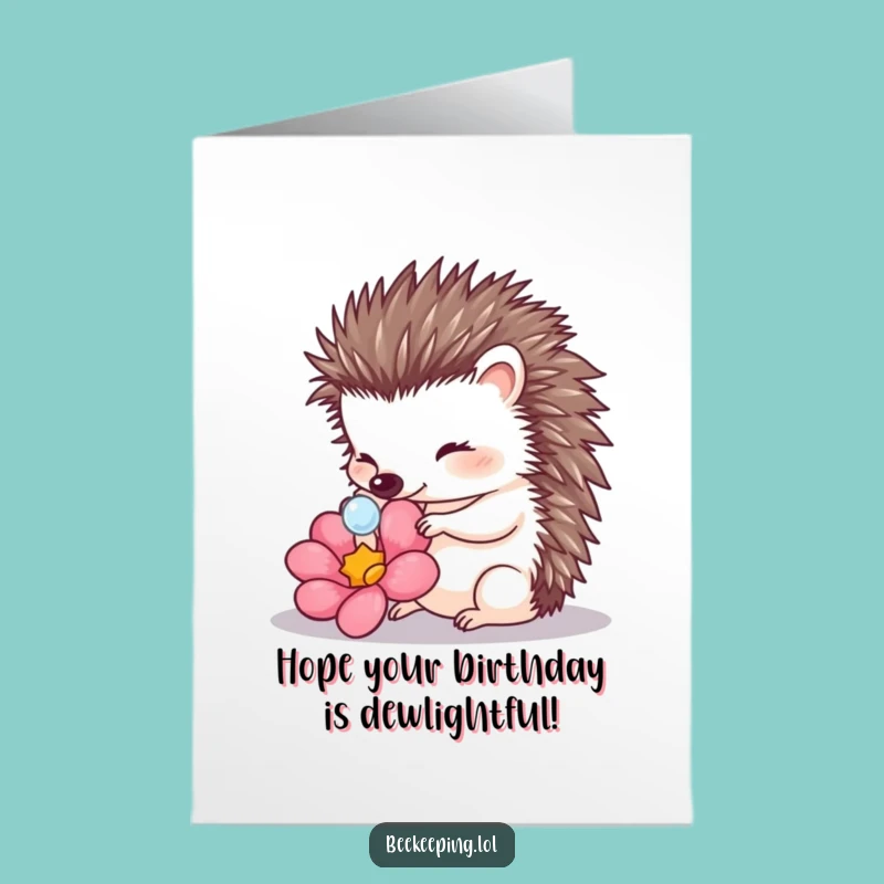 Free Printable Birthday Card: Hedgehog & Dewdrop, Delicate Downloadable Gift