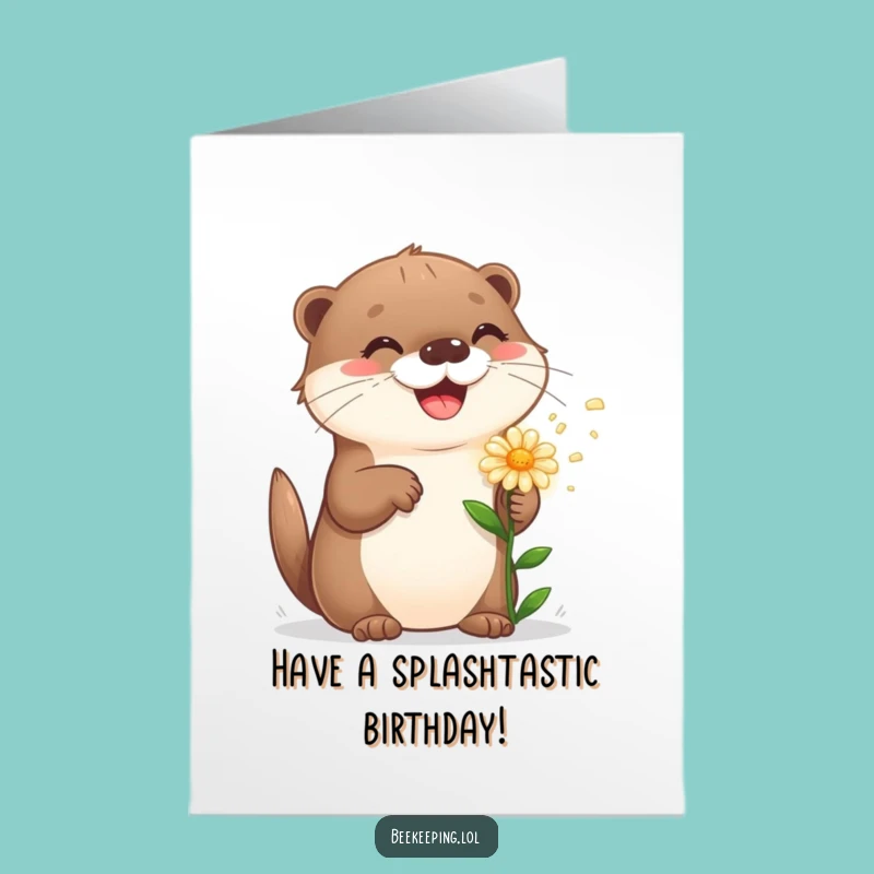 Free Printable Birthday Card: Playful Otter Flower Sprinkler, Happy Birthday Gift