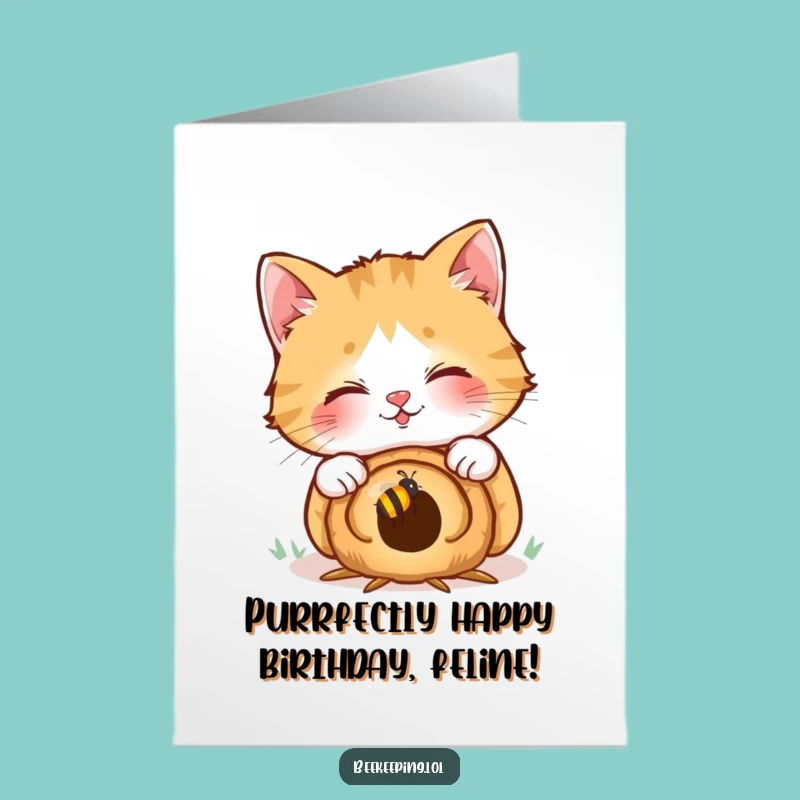 Free Printable Cat Birthday Card: Giggling Peek, Bees, Downloadable Funny Gift