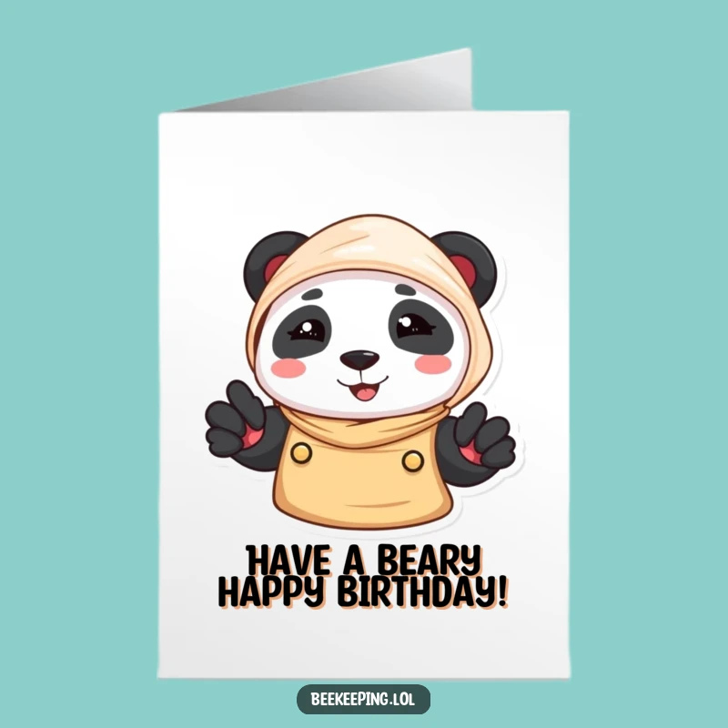 Free Printable Birthday Card: Smiling Panda Beekeeper, Funny Downloadable Gift