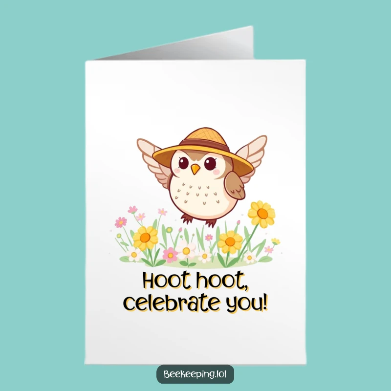 Free Printable Owl Birthday Card: Funny Flower Buzz Downloadable Gift for Whimsical Parties