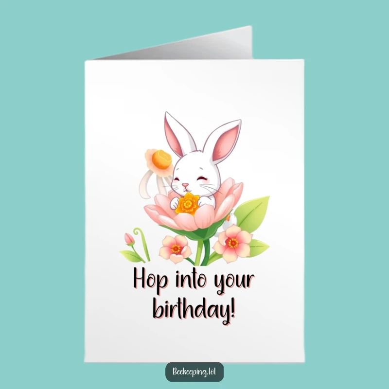 Free Printable Birthday Card: Playful Bunny Nectar Sipper, Funny Downloadable Fun