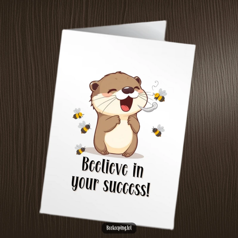 Funny Free Printable Congrats Card: Excited otter’s smoky puff calms bees for a unique, humorous congratulation.