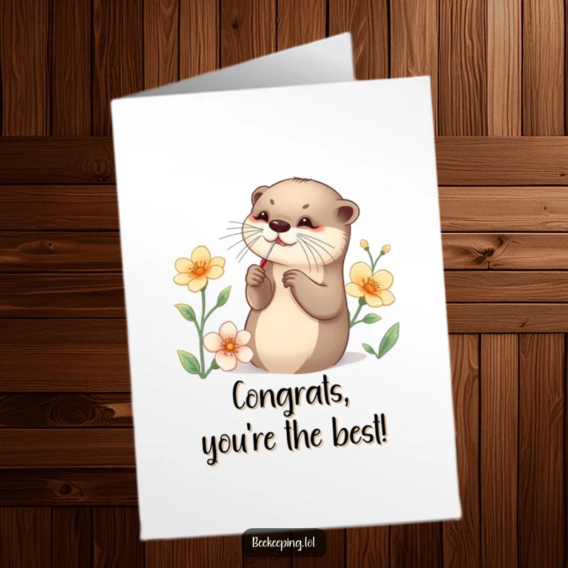 Free Printable Congratulations Card art of an otter carefully collecting nectar with a small tool, ideal for downloadable congrats.